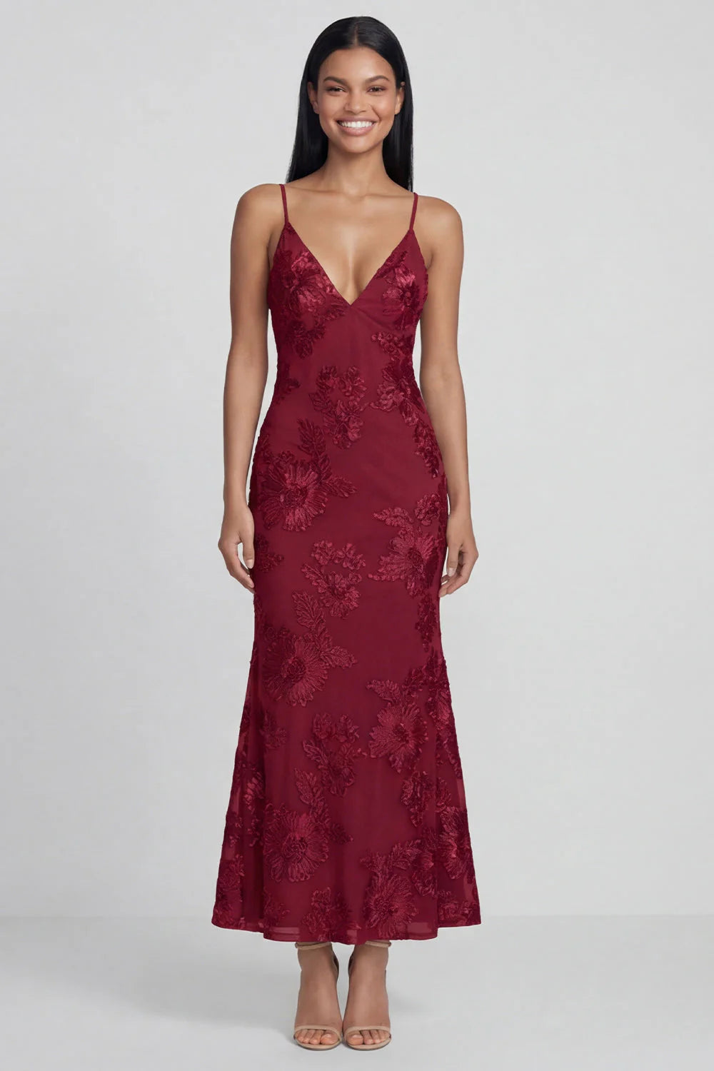 Sage Green Mermaid Floral Wedding Guest Dress with Lace up Back