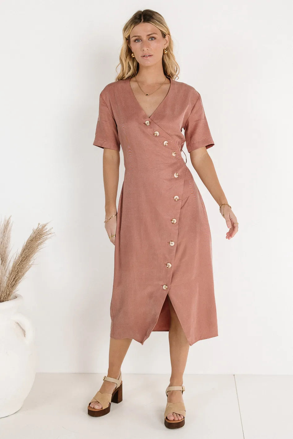Bhar Midi Wrap Dress in Clay FINAL SALE