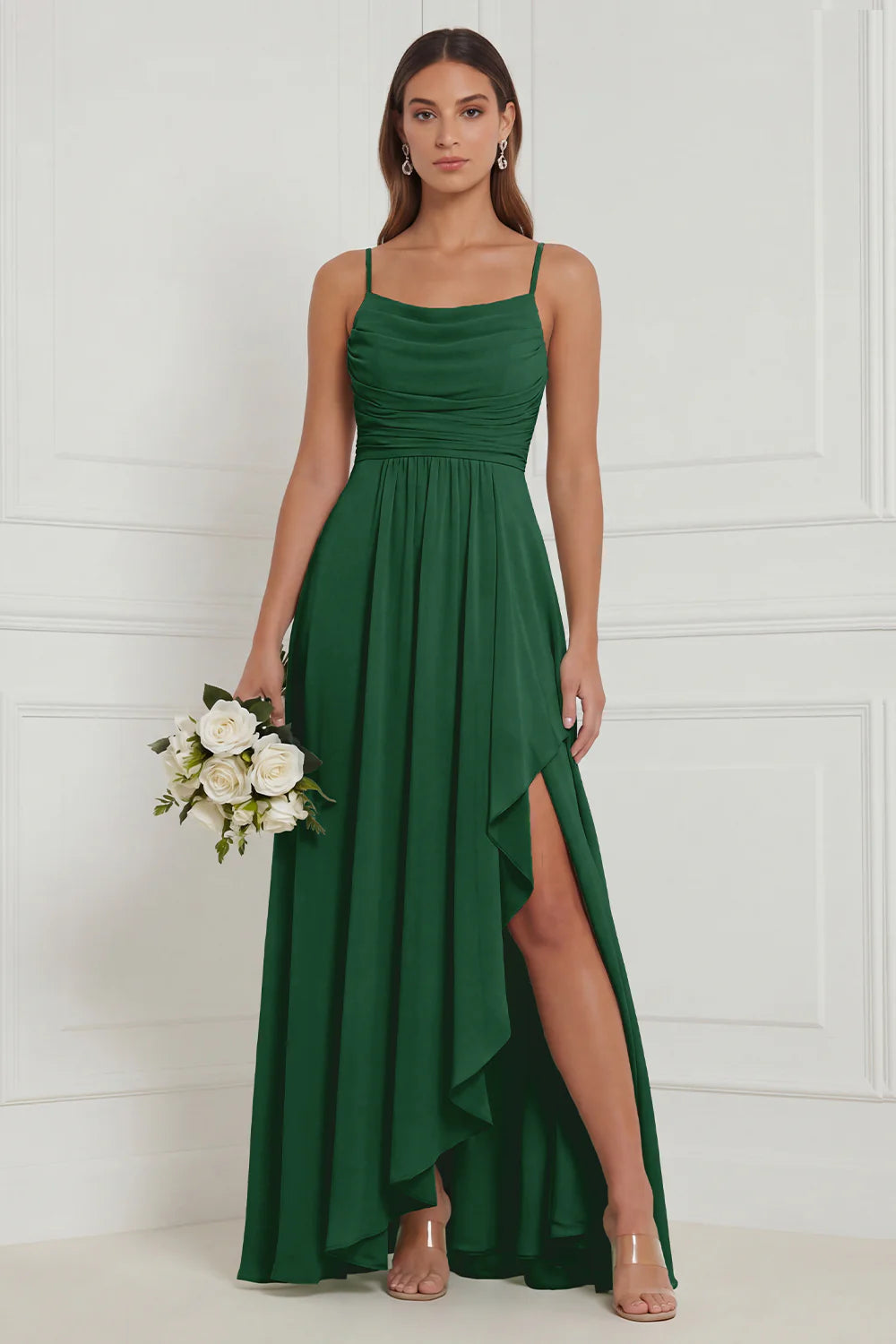 Sage Ruffle A Line Bridesmaid Dress with Slit