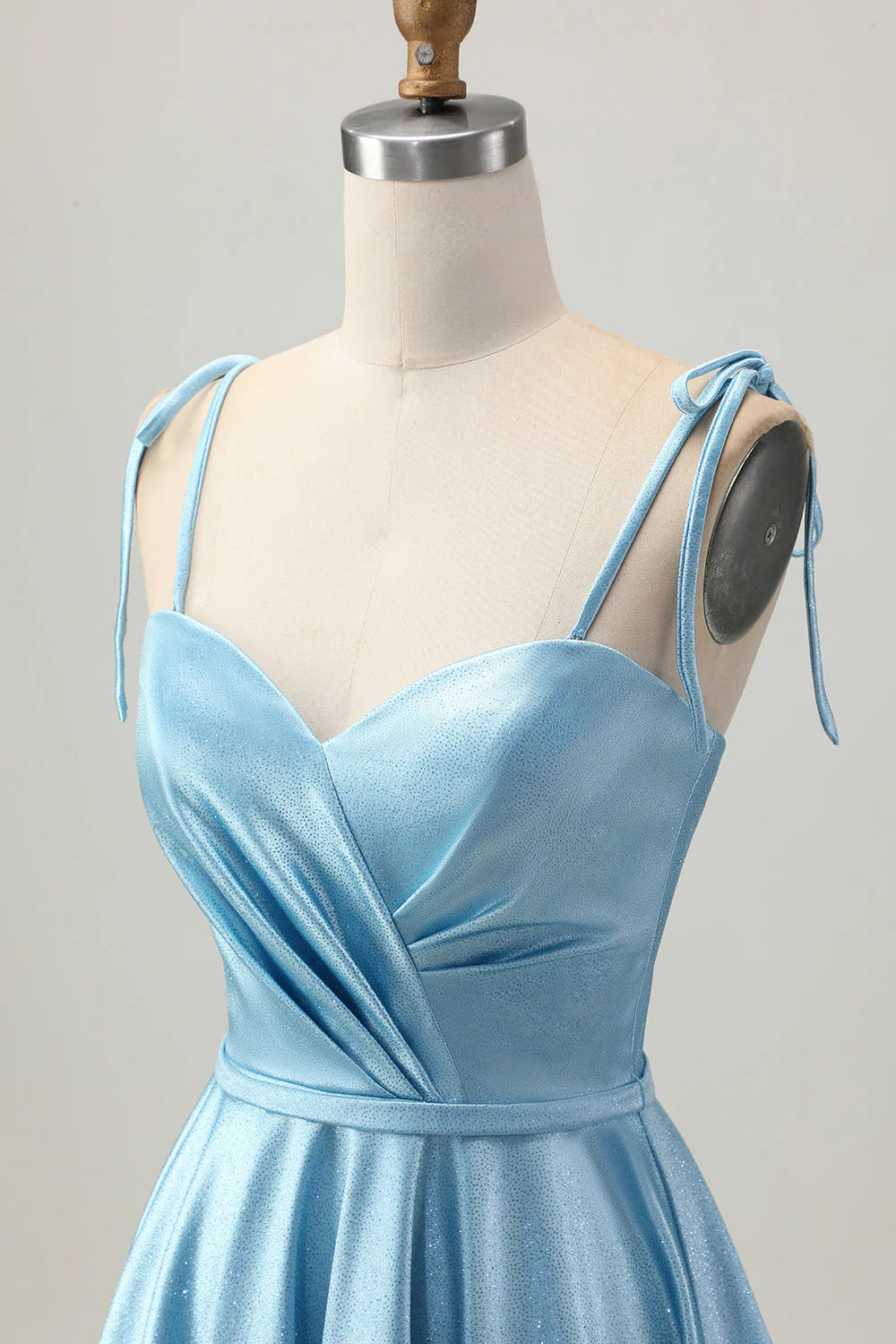 Blue A Line Spaghetti Straps Short Satin Homecoming Dress
