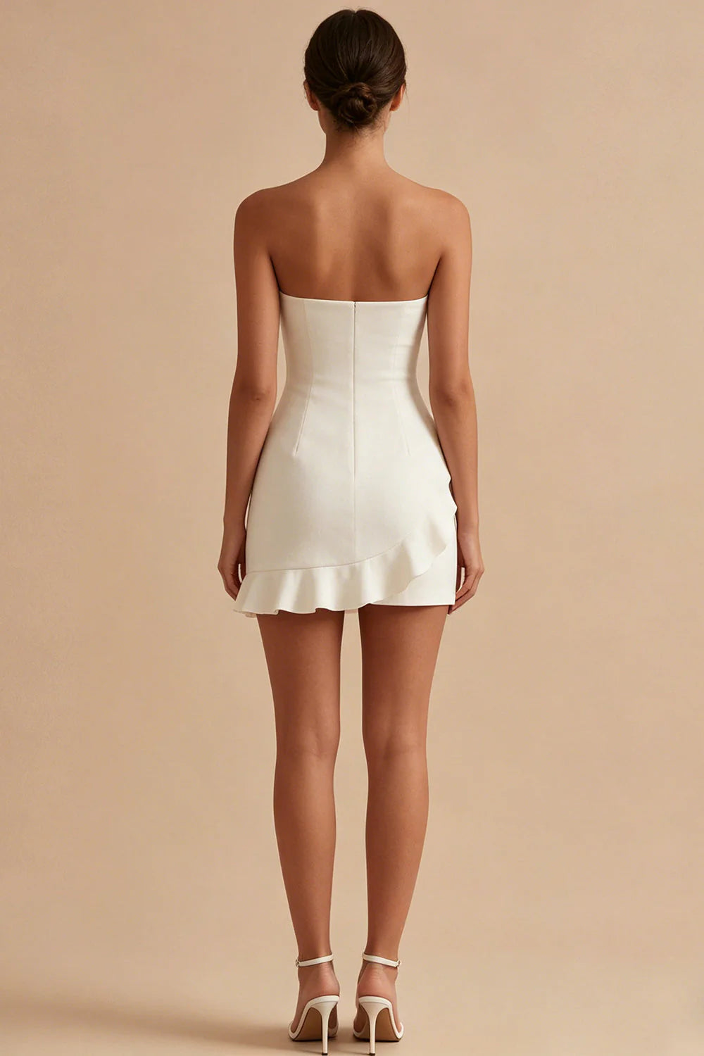 Strapless Bodycon Ruffled White Dress