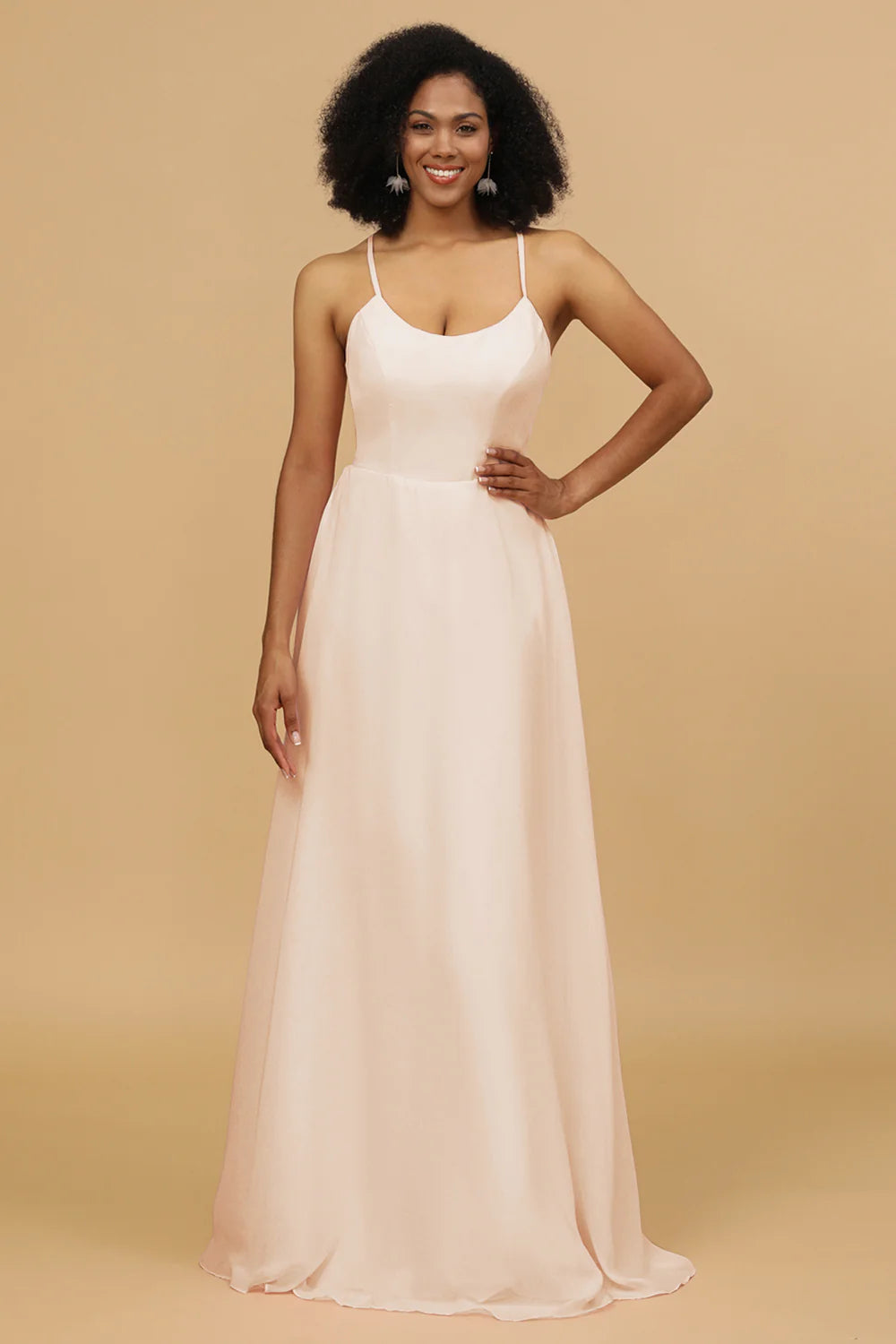 Sheath Column Spaghetti Straps Long Chiffon Bridesmaid Dress