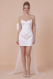 Strapless Basque Satin Bodycon White Graduation Dress with Bow