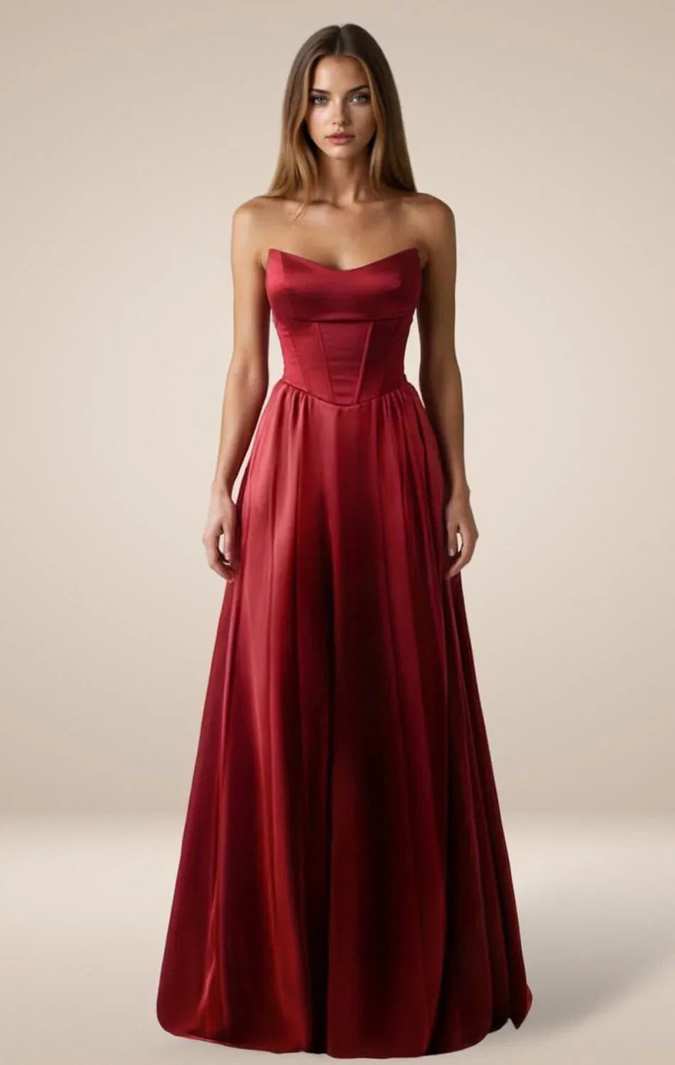 GINNY GOWN SATIN STRAPLESS A LINE DRESS