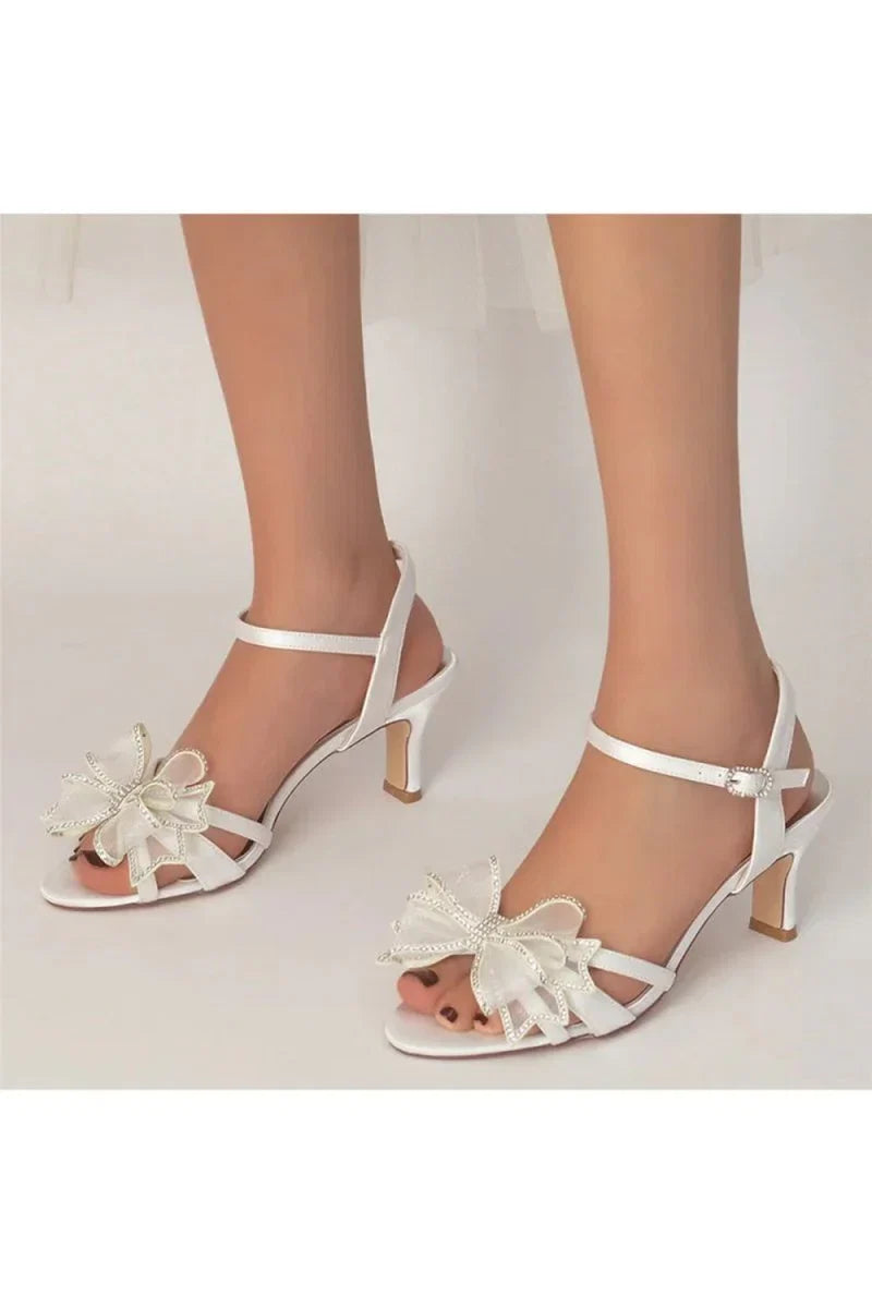 Peep Toe Chunky Wedding Shoes with Bow