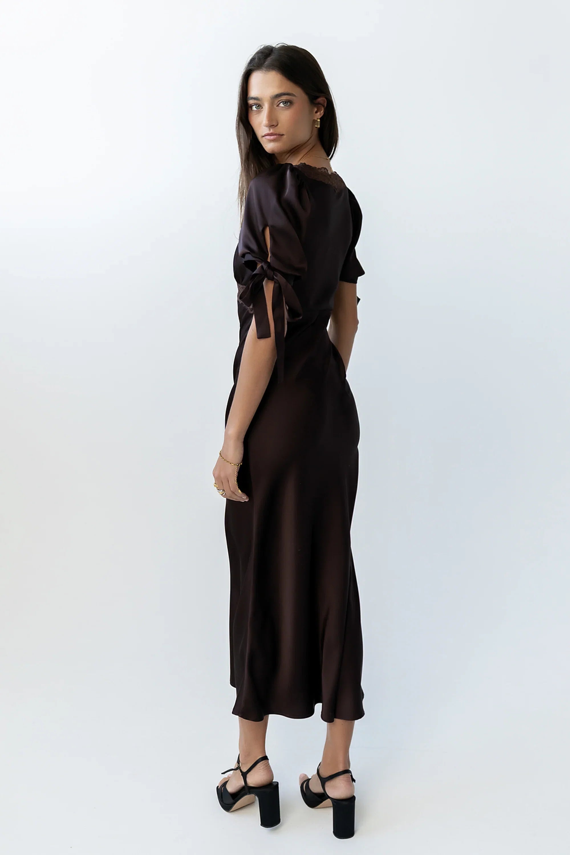 Amanda Lace Trim Maxi Dress in Brown