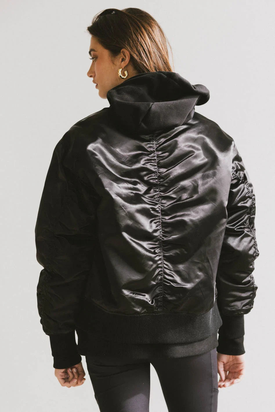 Rylee Satin Bomber Jacket in Black FINAL SALE
