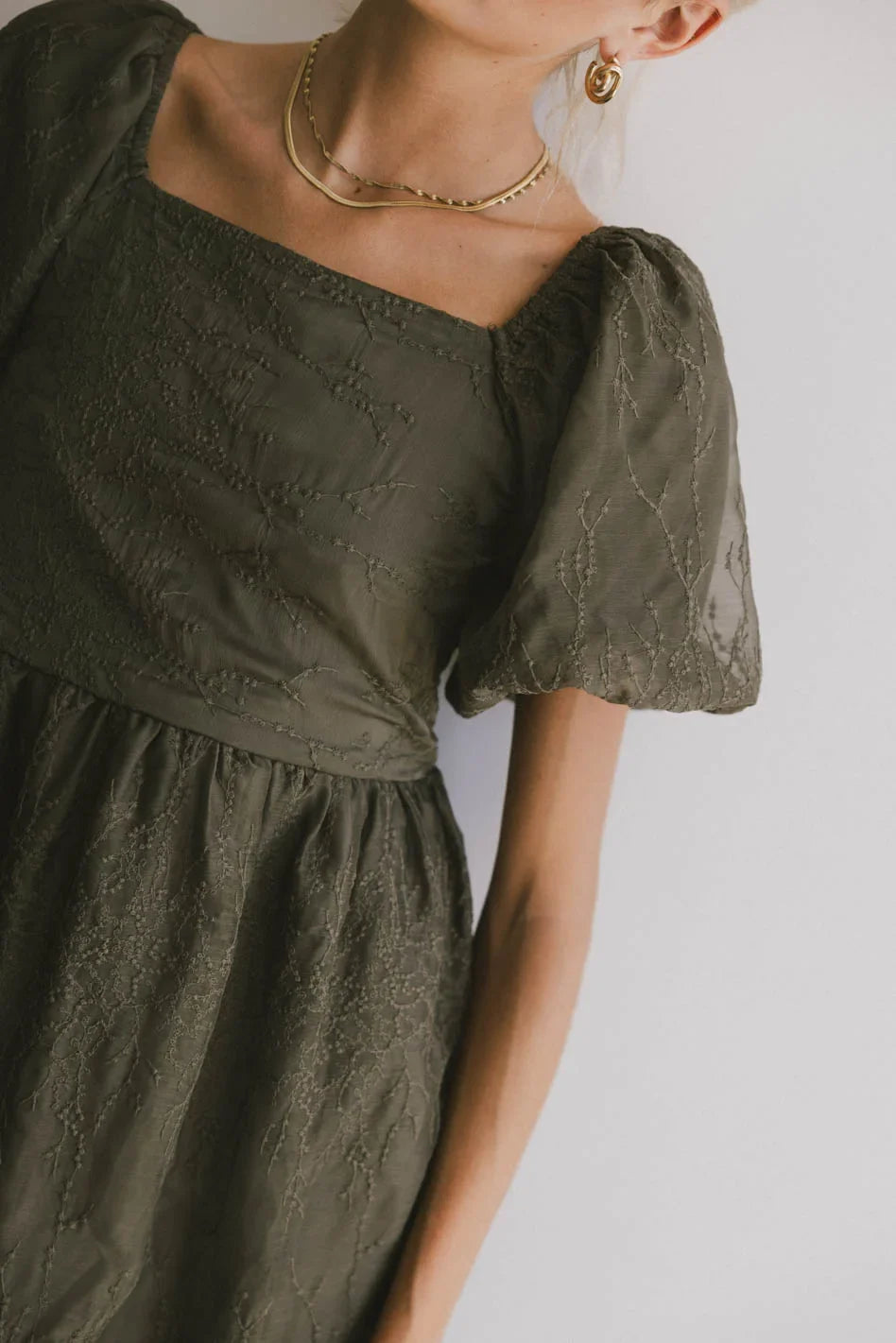 Karrie Embroidered Midi Dress in Olive FINAL SALE