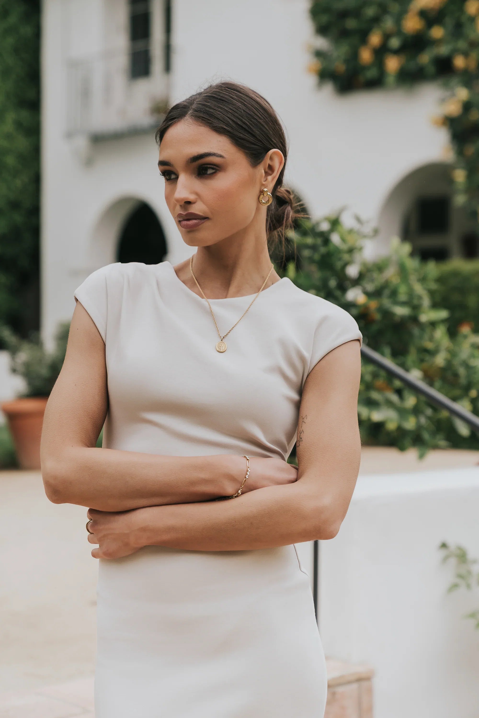 Ivy Fitted Midi Dress in Bone