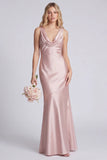 Eucalyptus Mermaid Cowl Neck Satin Long Bridesmaid Dress