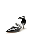 Ankle Strap Pointed Toe Wedding Shoes with Rhinestone