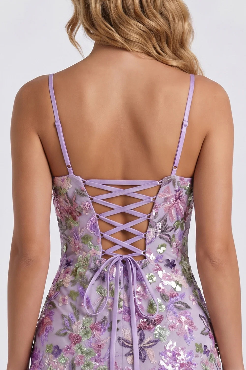 Lilac Bodycon Floral Sequin Appliqued Short Homecoming Dress
