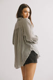 Gia Striped Button Up in Black