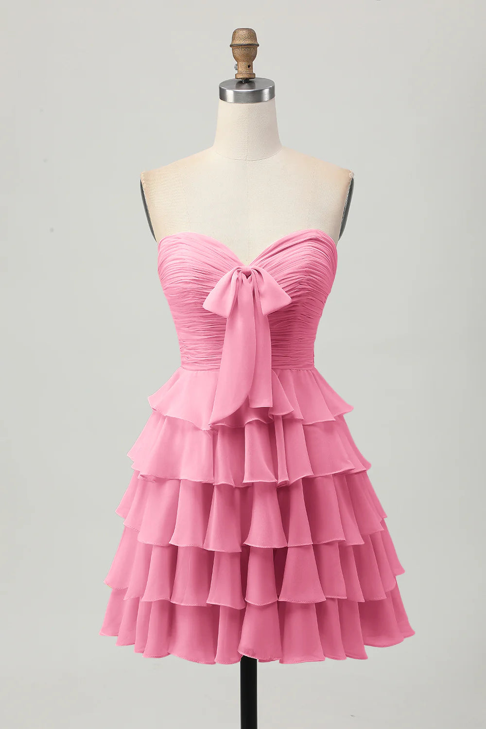 Light Yellow Strapless Tiered Ruched A Line Short Homecoming Dress