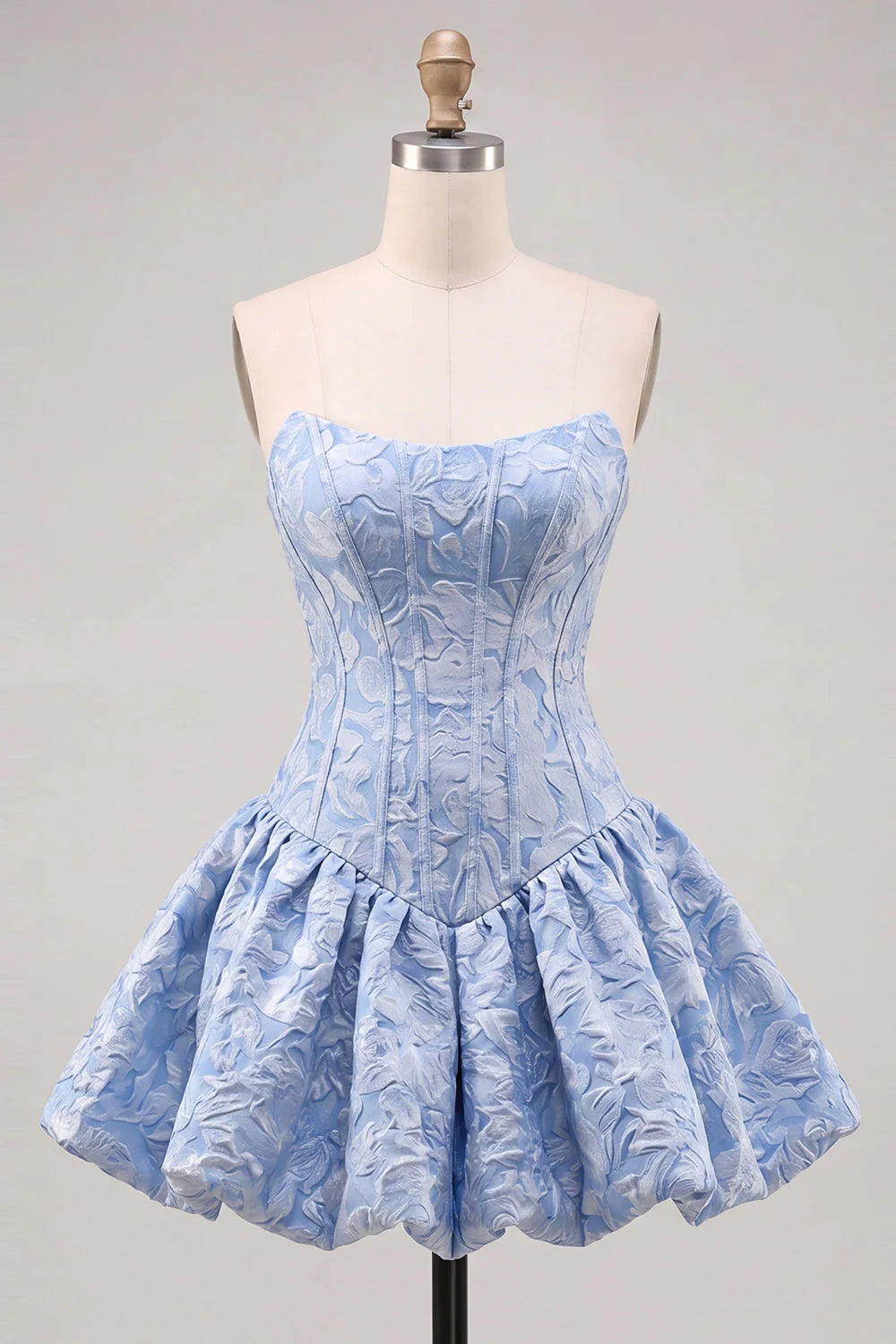 Yellow Strapless A Line Jacquard Corset Homecoming Dress
