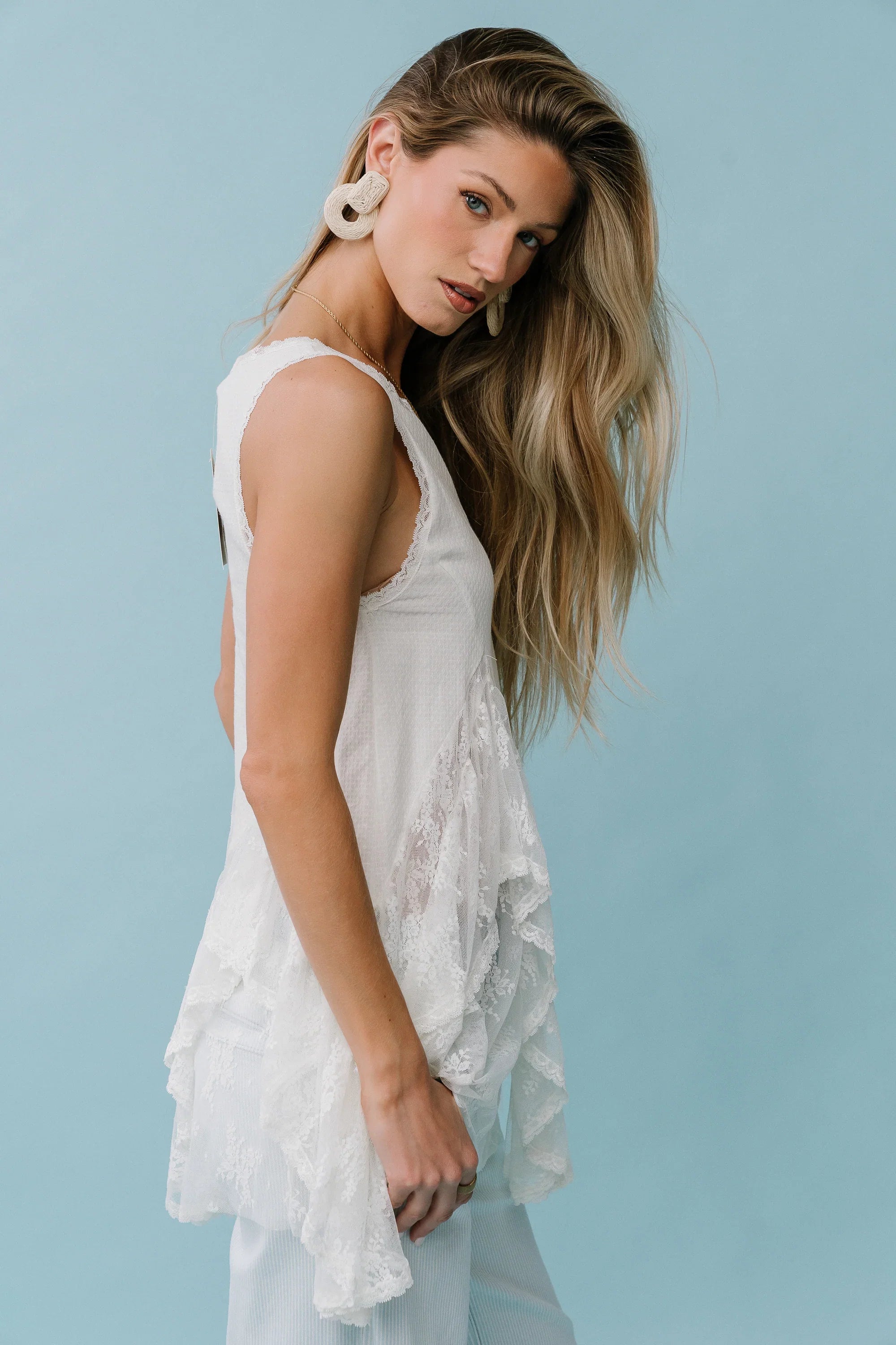 Mariana Lace Tank Top in Ivory