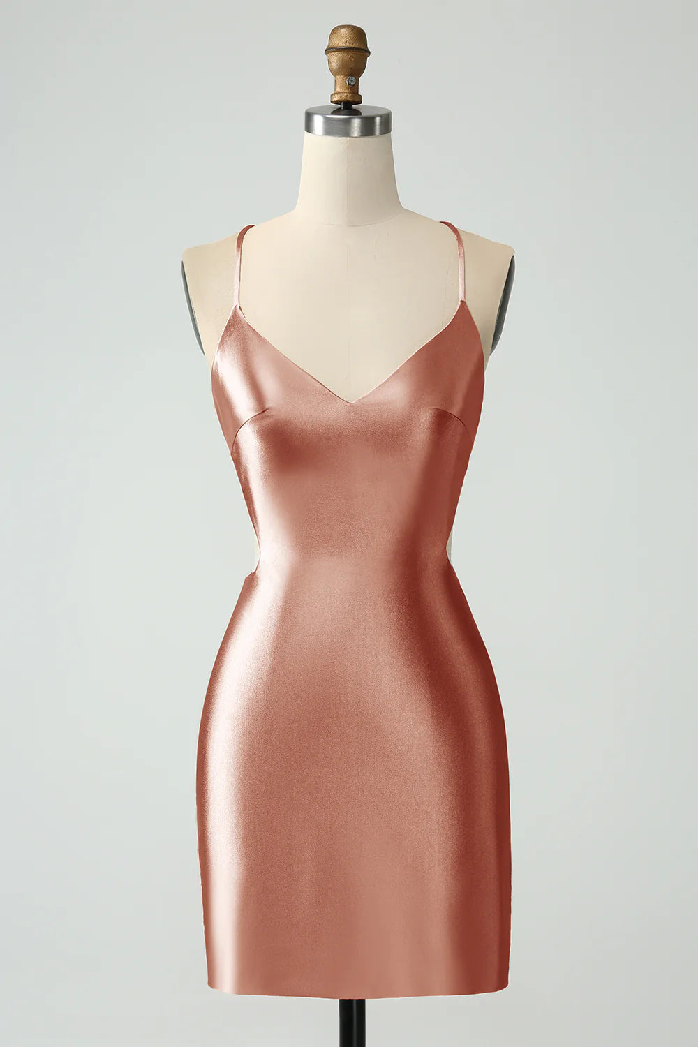 Golden Bodycon Spaghetti Straps Lace up Back Short Homecoming Dress