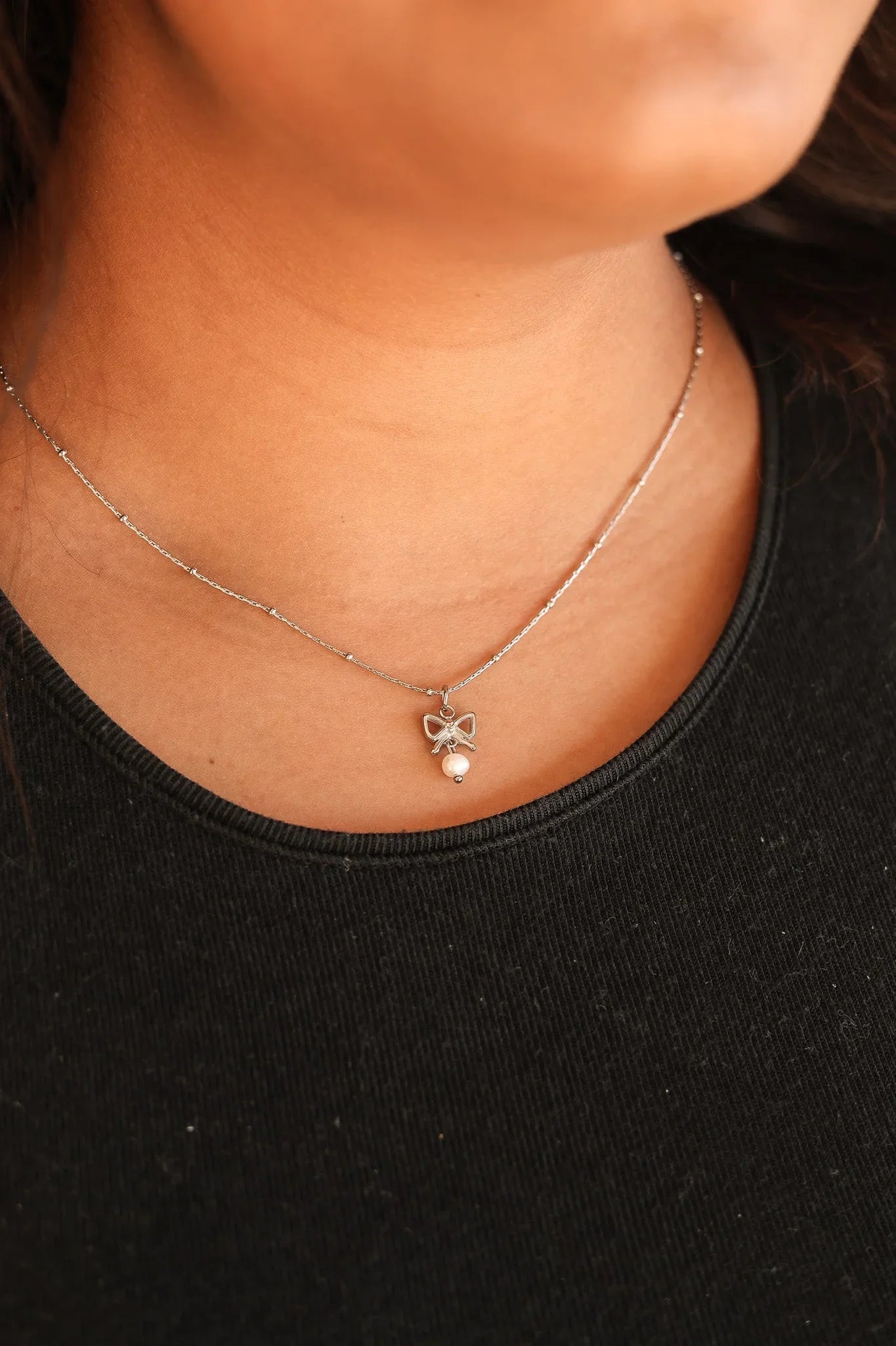 Jane Bow Pearl Necklace