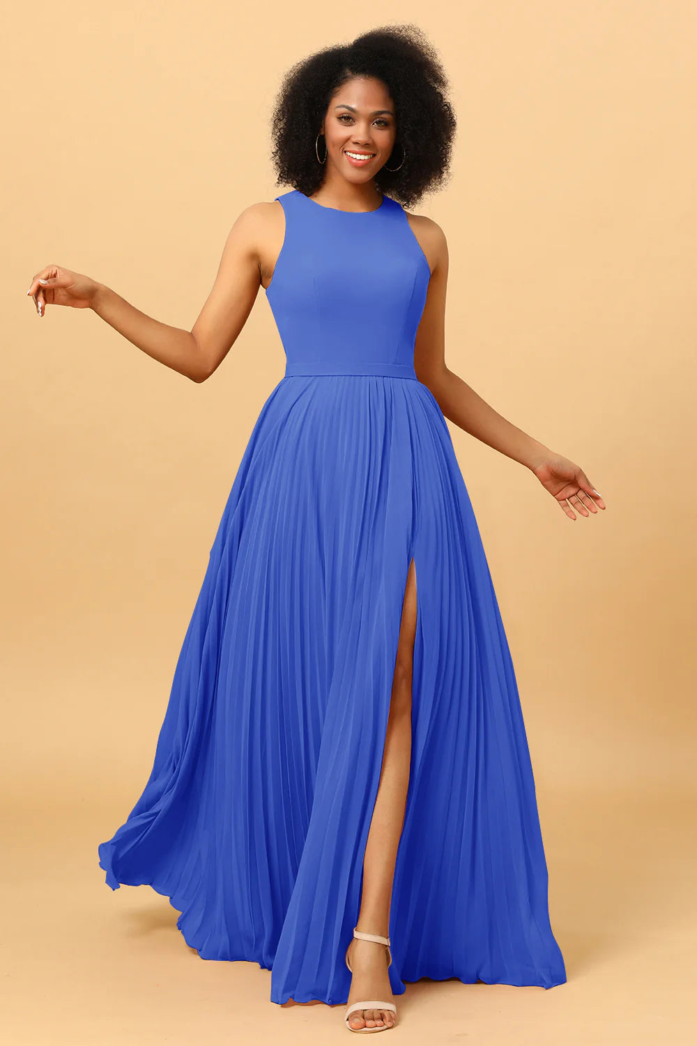A Line Pleated Long Chiffon Bridesmaid Dress with Ruffles