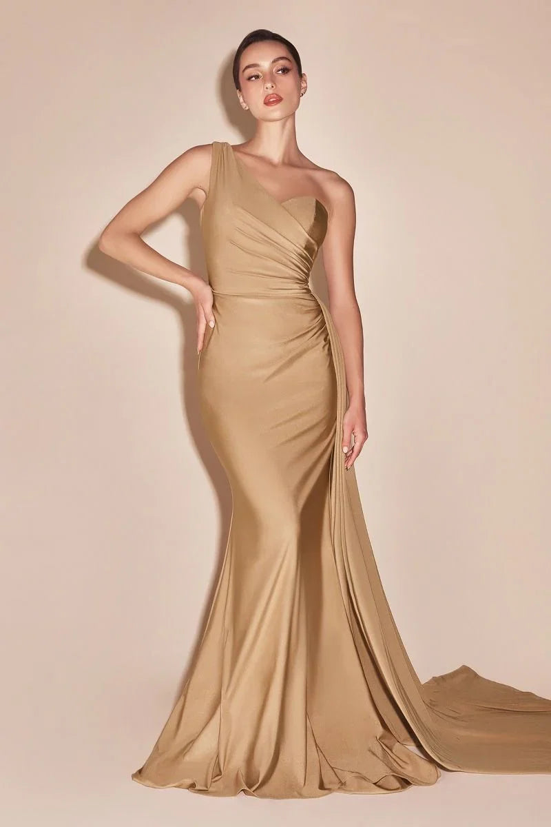SHANNON GOWN ONE SHOULDER STRETCH SPANDEX SATIN DRESS