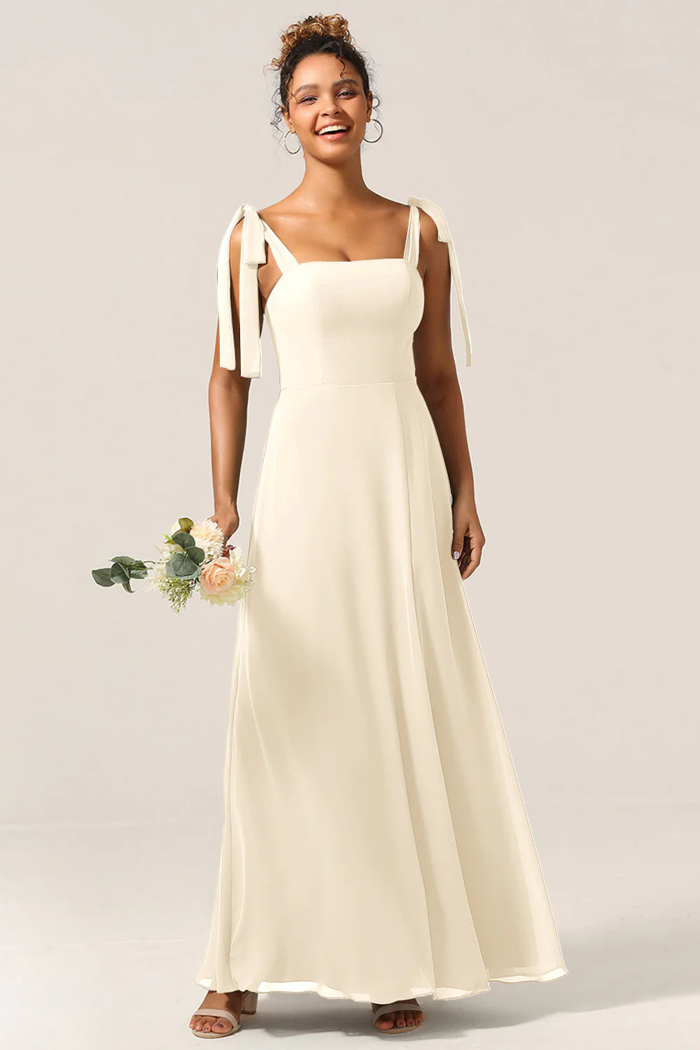 A Line Spaghetti Straps Floor Length Chiffon Bridesmaid Dress with Slit