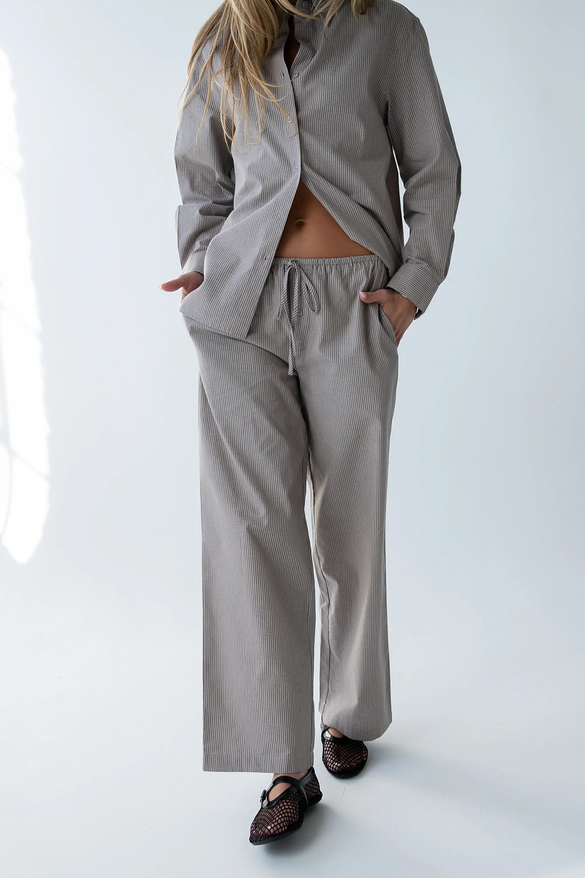 Hailey Striped Baggy Pants in Beige