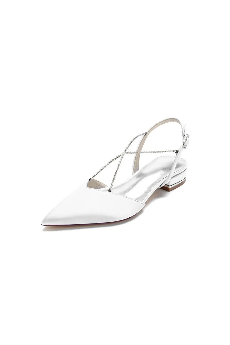 Satin Pointed Toe Beading Buckle Kitten Heels