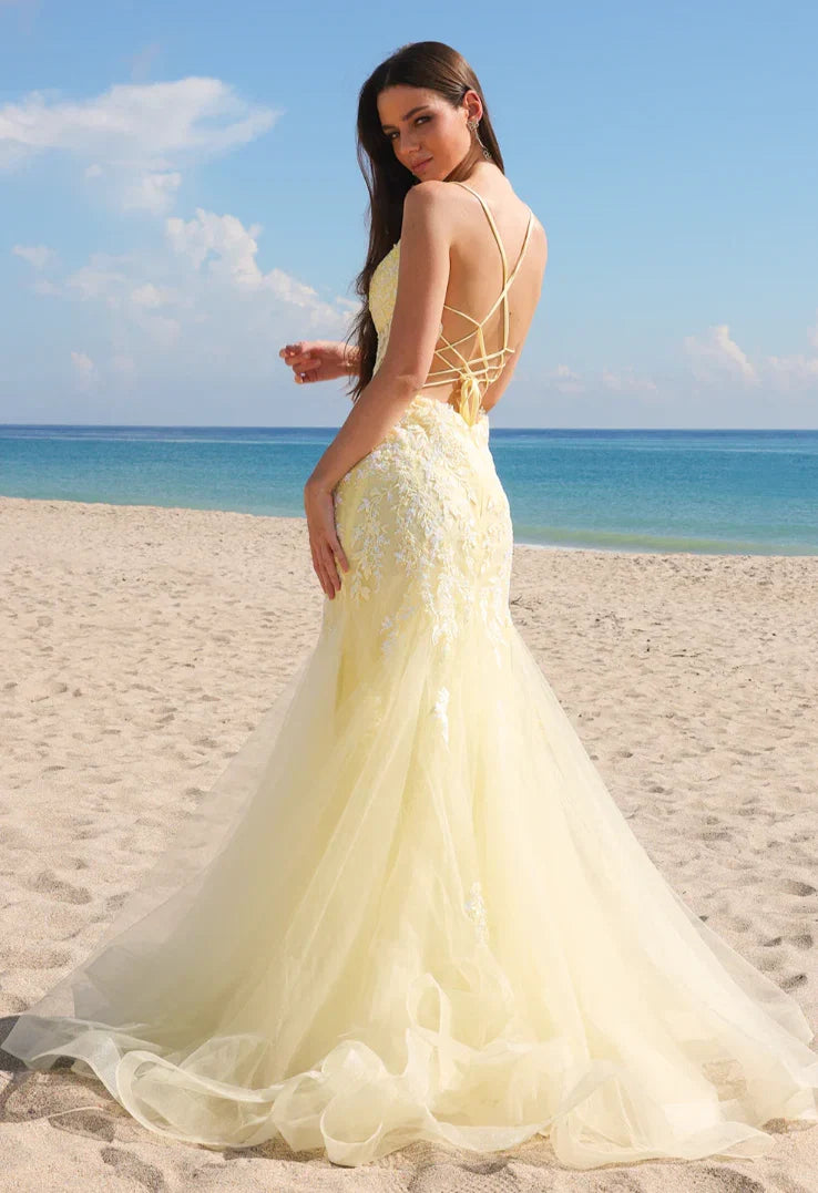 Hera Gown Yellow Tulle Floral Lace Mermaid Dress
