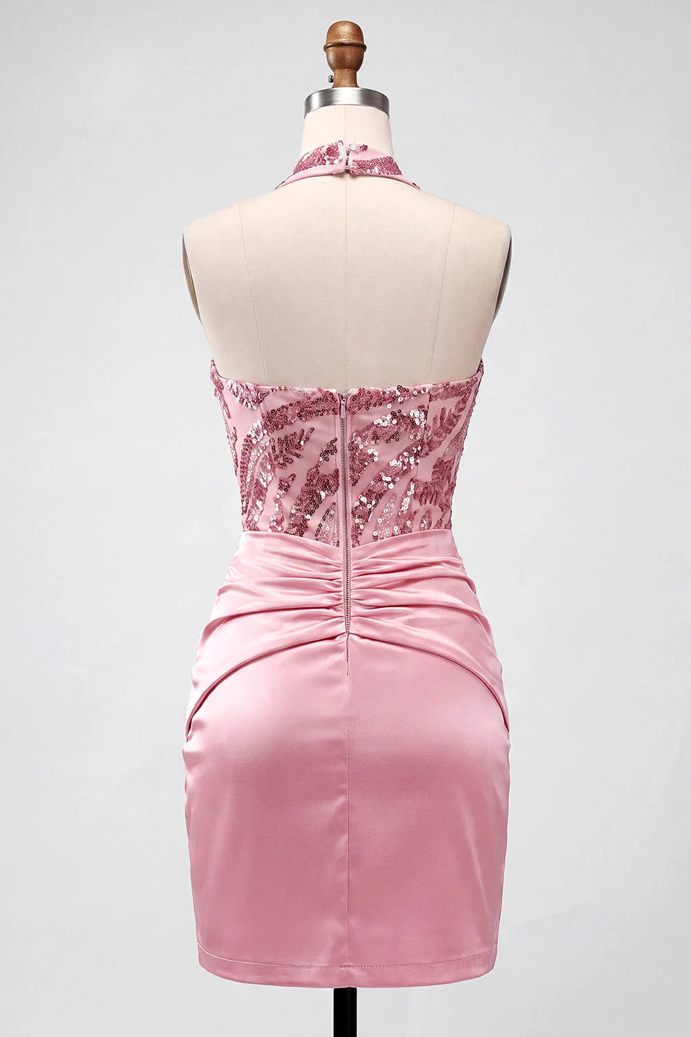 Strapless Sequin Bodycon Ruched Pink Homecoming Dress