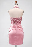 Strapless Sequin Bodycon Ruched Pink Homecoming Dress