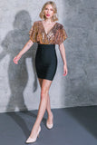 MIDNIGHT GLAM BLACK GOLD MINI DRESS