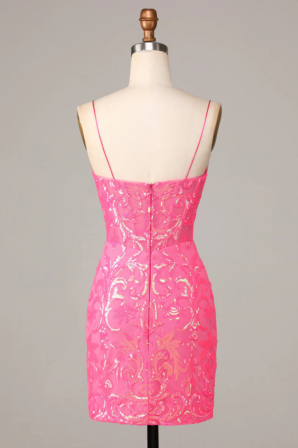 Amazing Sheath Fuchsia Spaghetti Straps Sequins Homecoming Dress