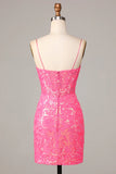 Amazing Sheath Fuchsia Spaghetti Straps Sequins Homecoming Dress