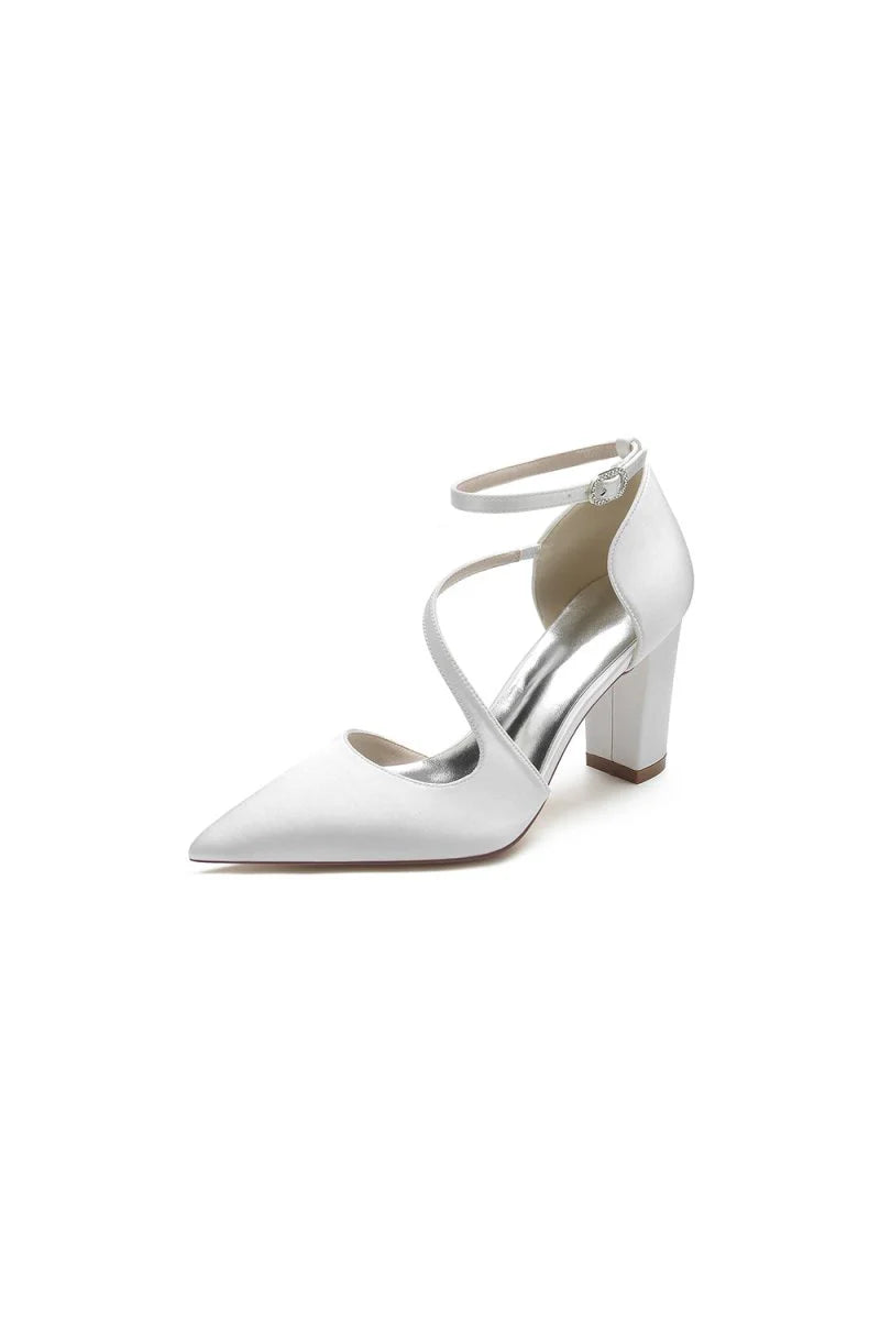 White Silk Pump with Decorative Ankle Strap