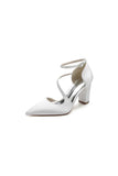 White Silk Pump with Decorative Ankle Strap