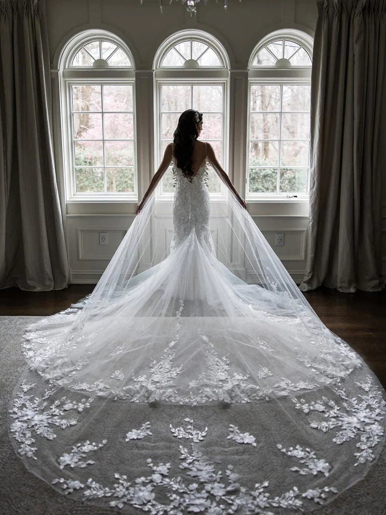 Non traditional Wedding Veil Floral Lace Cathedral Veil Bridal Veil