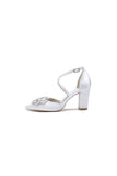 White Cross Strap Pump with Crystal Flower Accent
