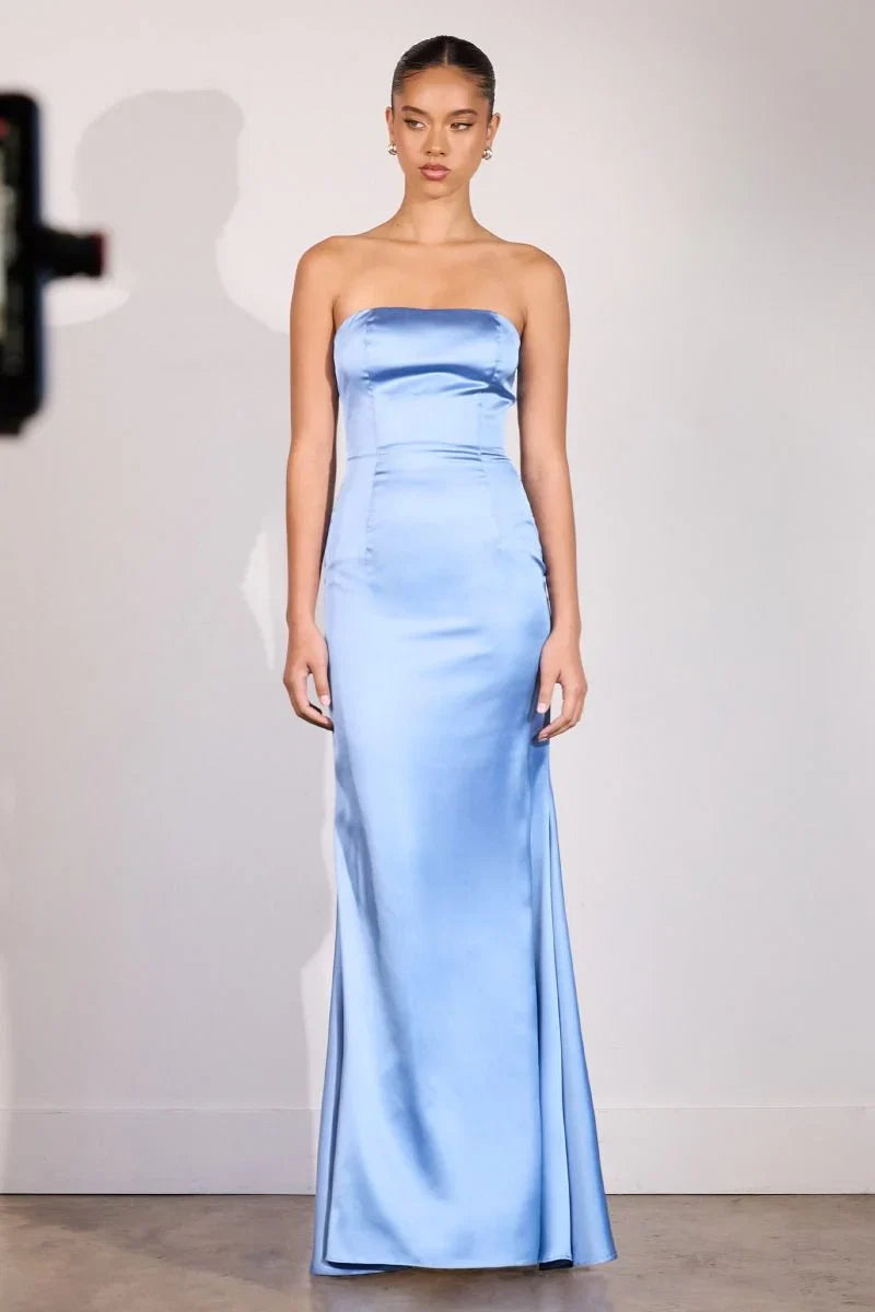 Brynn Maxi Dress Strapless Fitted Satin Dress With Scarf