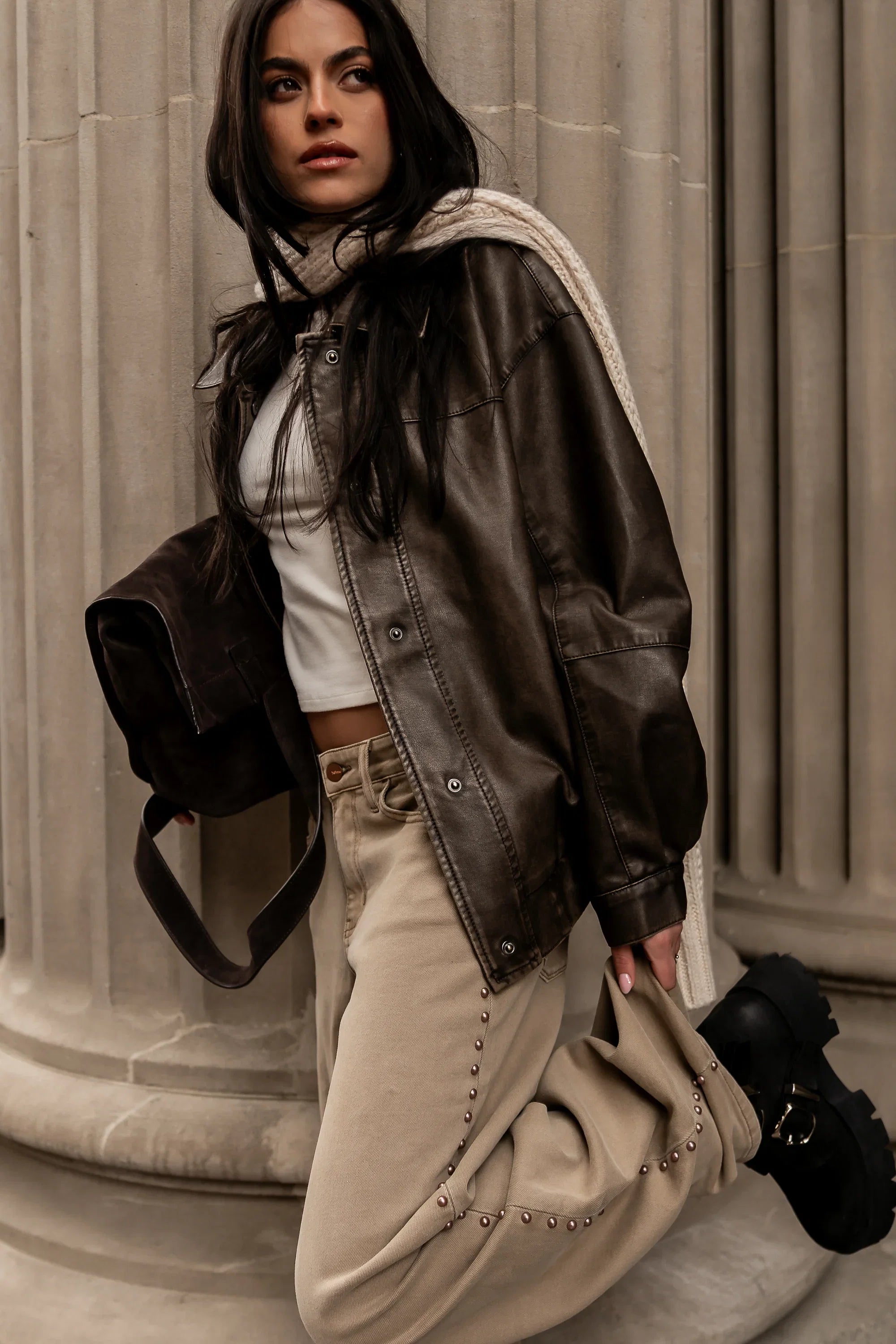 Brecken Vegan Leather Jacket in Brown FINAL SALE