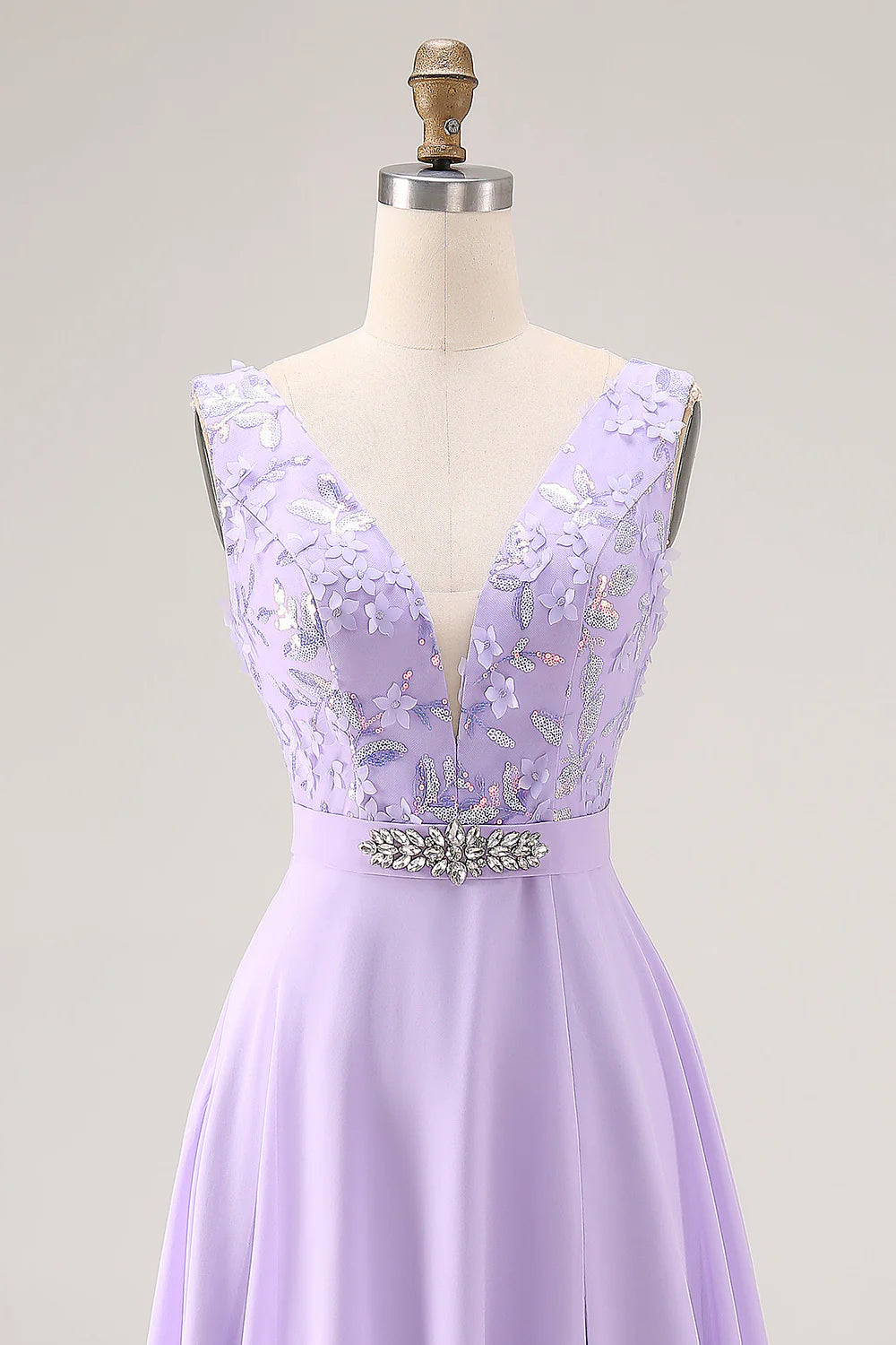 Lilac A Line Sequin Applique Long Bridesmaid Dress with Slit