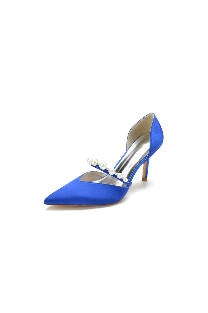 Party Pearl Strap Pointed Toe Satin High Heels