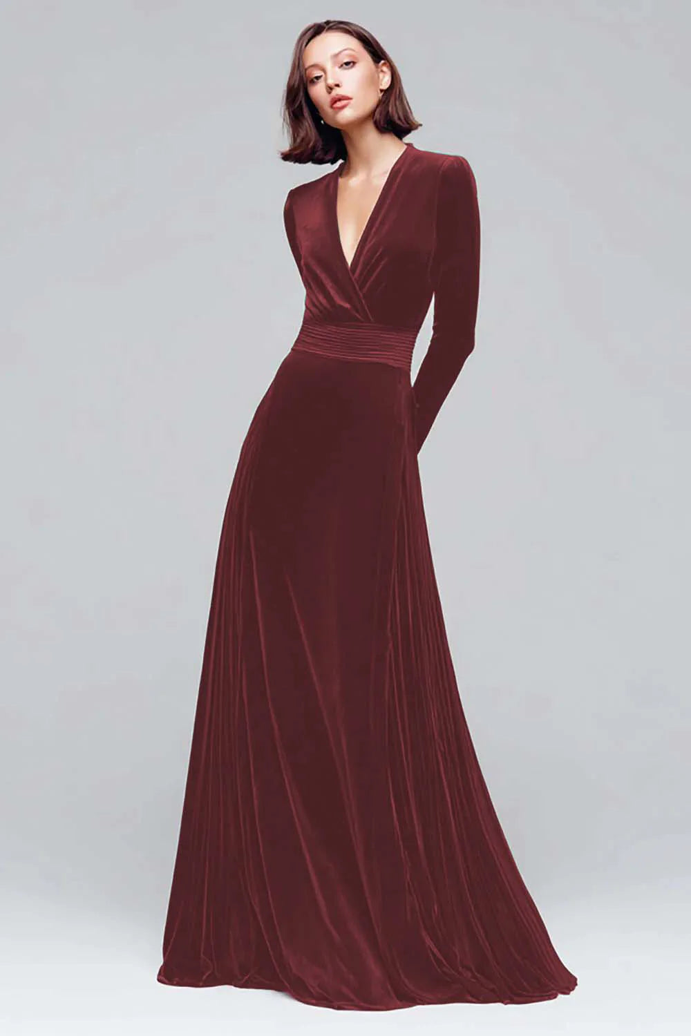 Black Velvet A Line V Neck Long Sleeves Maxi Holiday Party Dress