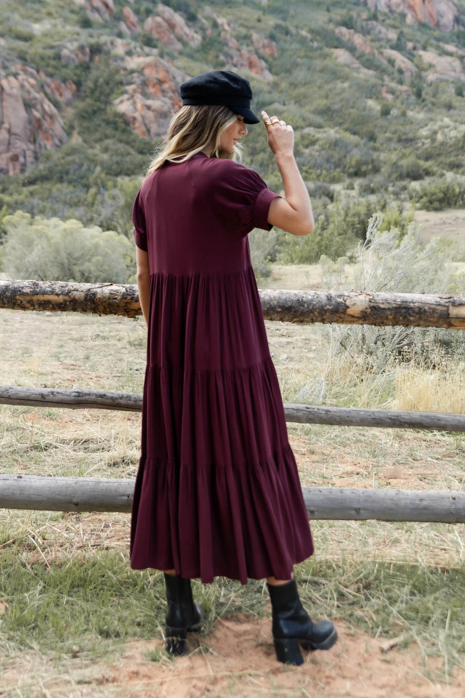 Amanda Tiered Dress in Burgundy FINAL SALE