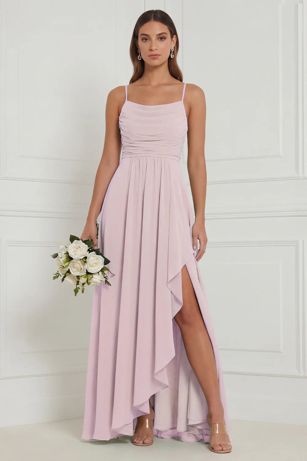 Sage Ruffle A Line Bridesmaid Dress with Slit