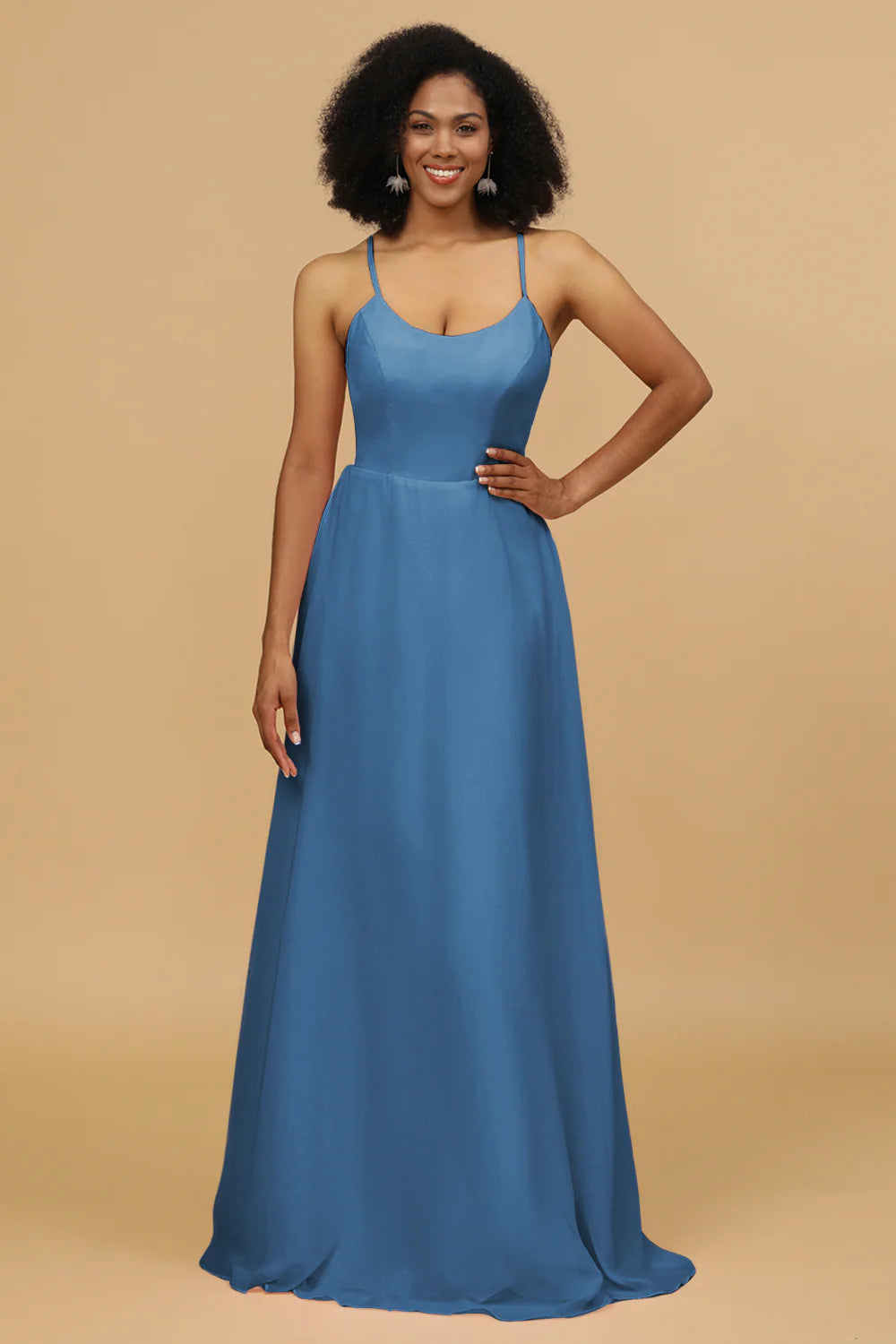 Sheath Column Spaghetti Straps Long Chiffon Bridesmaid Dress