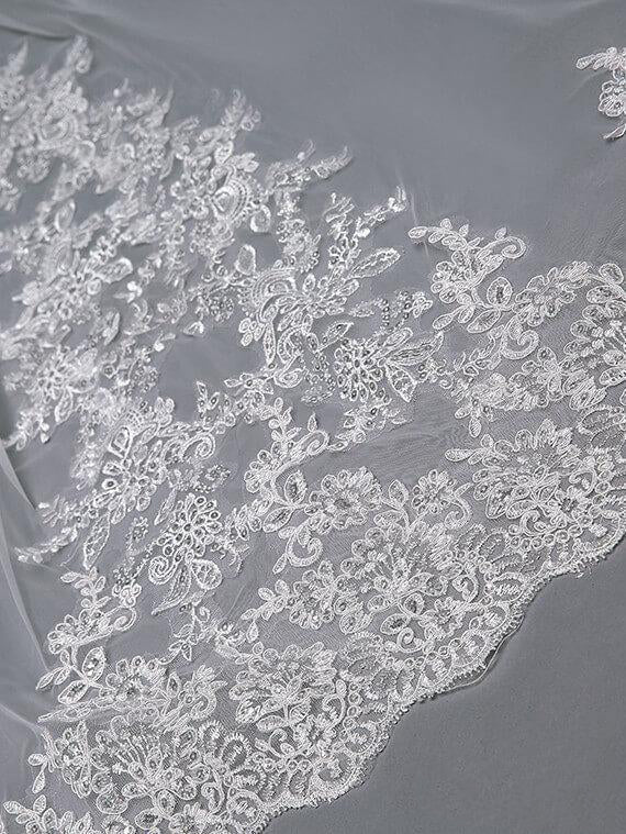 Ivory Lace Cathedral Veil with Blusher Long Wedding Veil