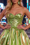 Green Strapless A Line Corset Metallic Satin Mini Homecoming Dress