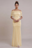 Daffodil Off the Shoulder Ruched Mermaid Long Weddding Guest Dress