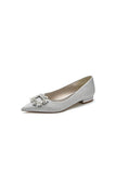 Pointed Toe Glitter Wedding Low Heels With Rhinestone