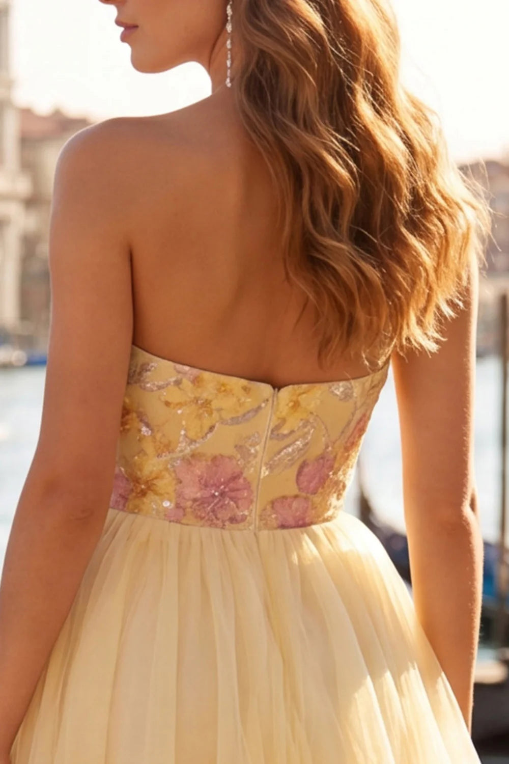 Orange Embroidered A Line Strapless Short Homecoming Dress